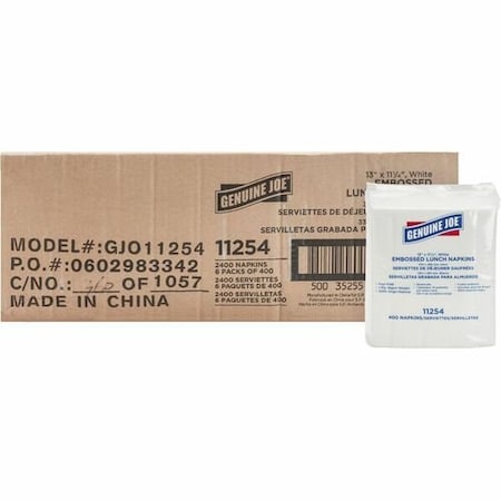 Genuine Joe Napkins, 1-Ply, 13inx11-1/4in, WE,  GJO11254CT